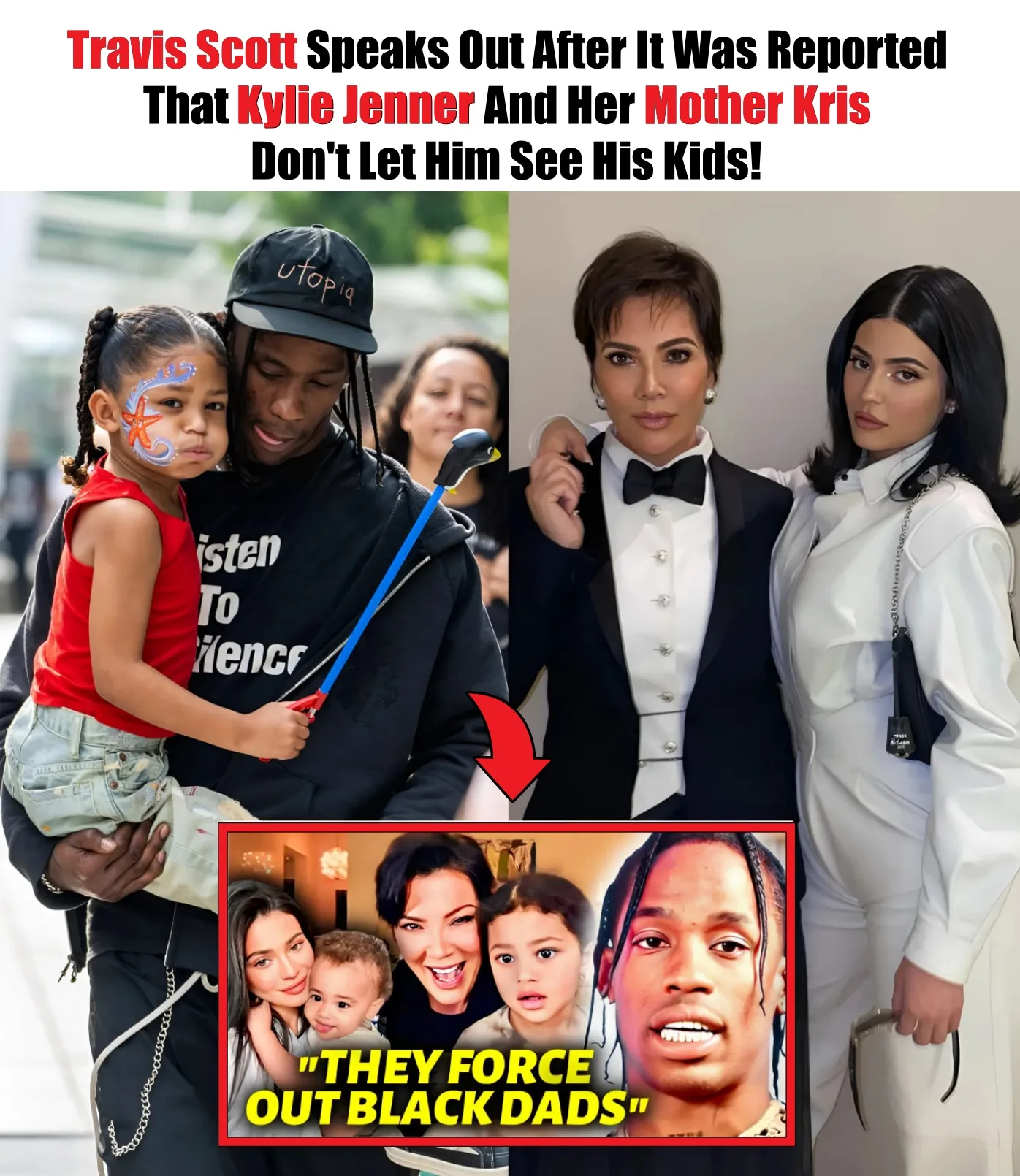 Cover Image for Travis Scott Speaks Out After It Was Reported That Kylie Jenner And Her Mother Kris Don’t Let Him See His Kids!
