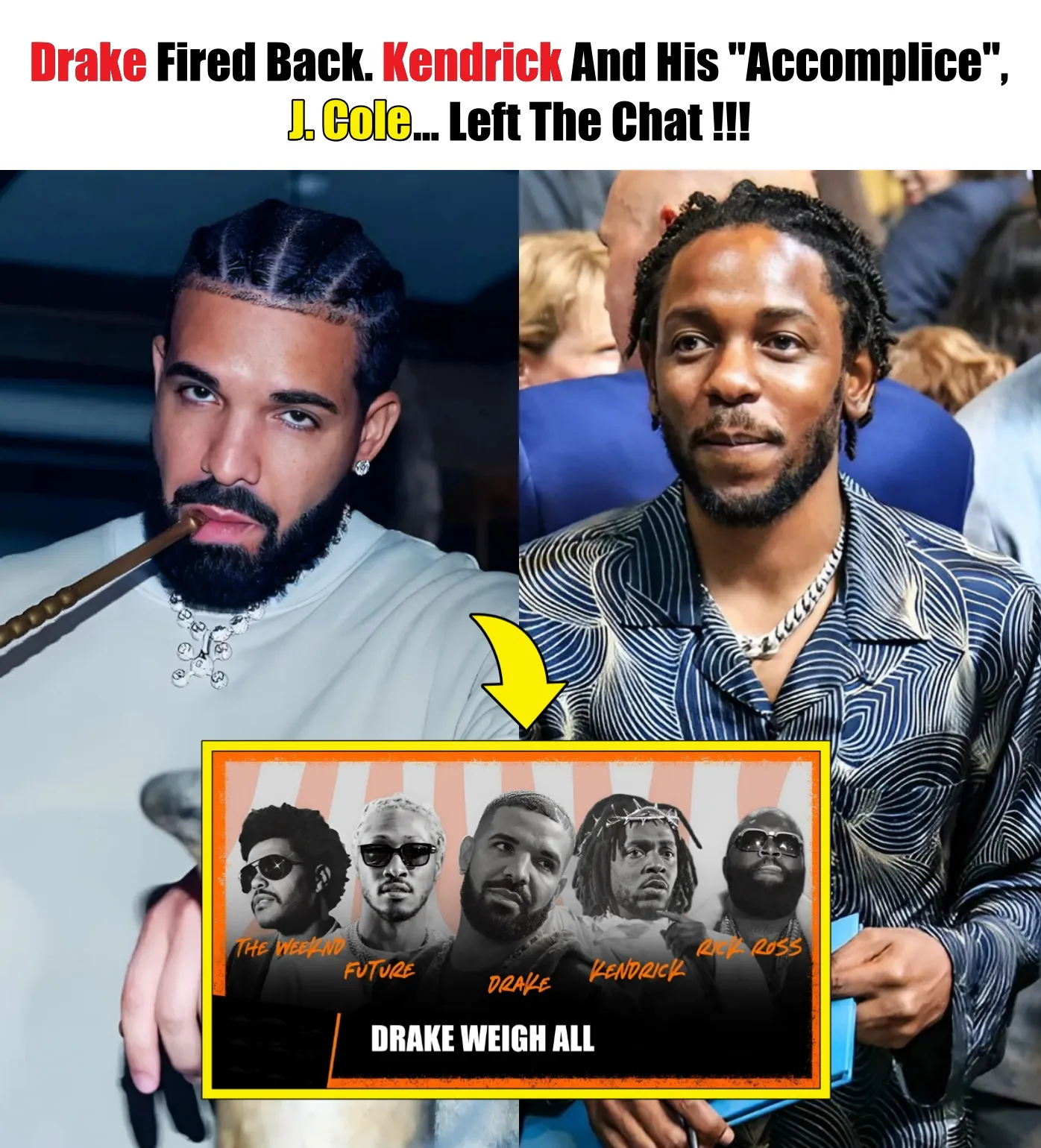 Cover Image for Drake Fired Back. Kendrick And His “Accomplice”, J. Cole… Left The Chat !!!