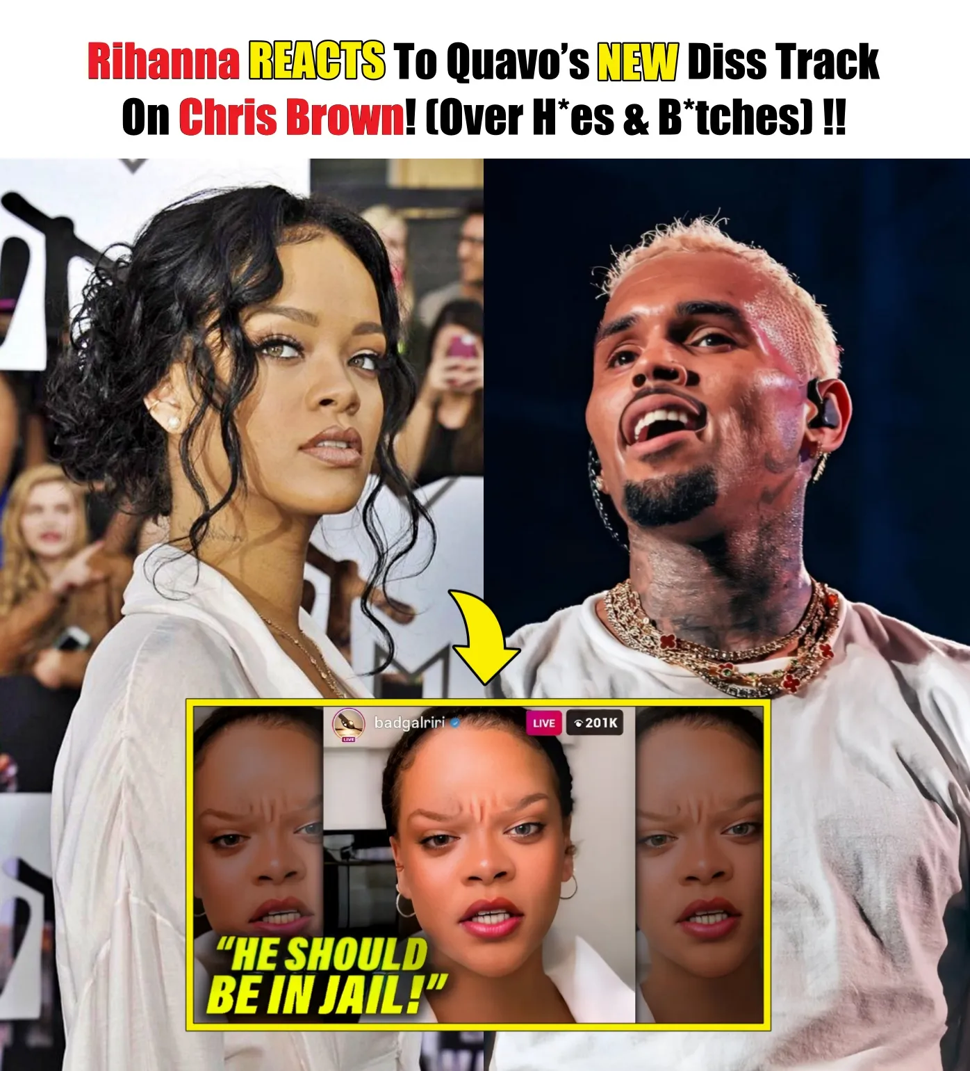 Cover Image for Rihanna REACTS To Quavo’s NEW Diss Track On Chris Brown! (Over H*es & B*tches)