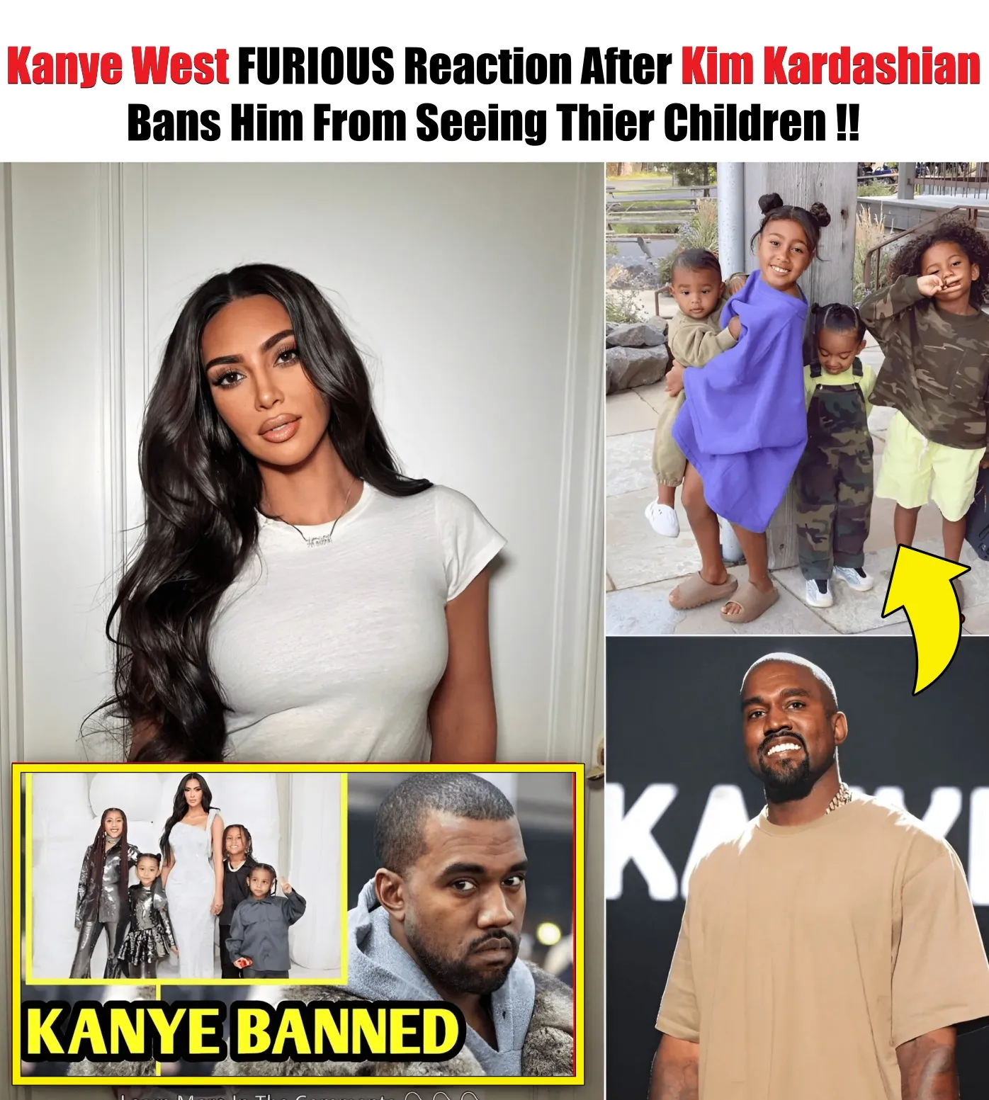 Cover Image for Kanye West FURIOUS Reaction After Kim Kardashian Bans Him From Seeing Thier Children