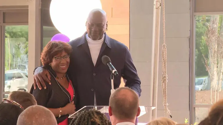 Michael and Deloris Jordan spoke at the Michael Jordan Family Clinic opening in Wilmington, North Carolina, on May 7, 2024.