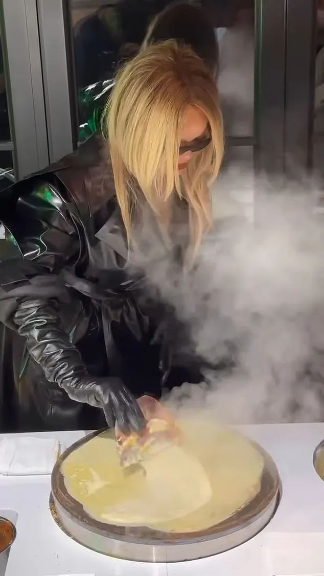 Rihanna was filmed spreading the batter on the griddle before topping it with an egg, spring onions and other ingredients